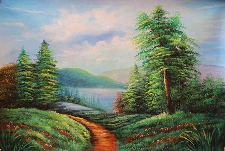 Nature Forest Landscape Scenery Painting (ART_3319_34361) - Handpainted Art Painting - 36in X 24in