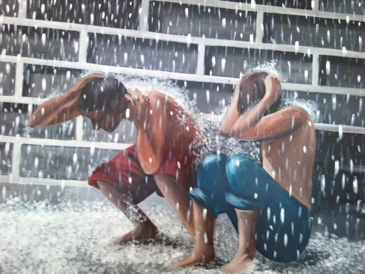 Monsoon Mastii (ART_889_13345) - Handpainted Art Painting - 40in X 30in