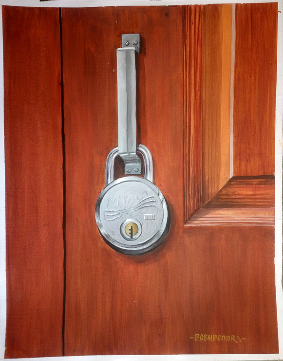 Lock-Unlock (ART_5291_34513) - Handpainted Art Painting - 11in X 13in