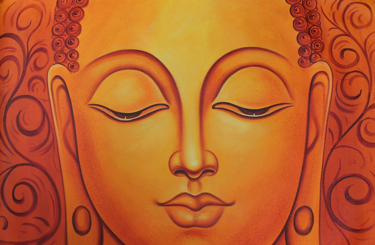 Buddha Face (ART_3319_29744) - Handpainted Art Painting - 36in X 24in