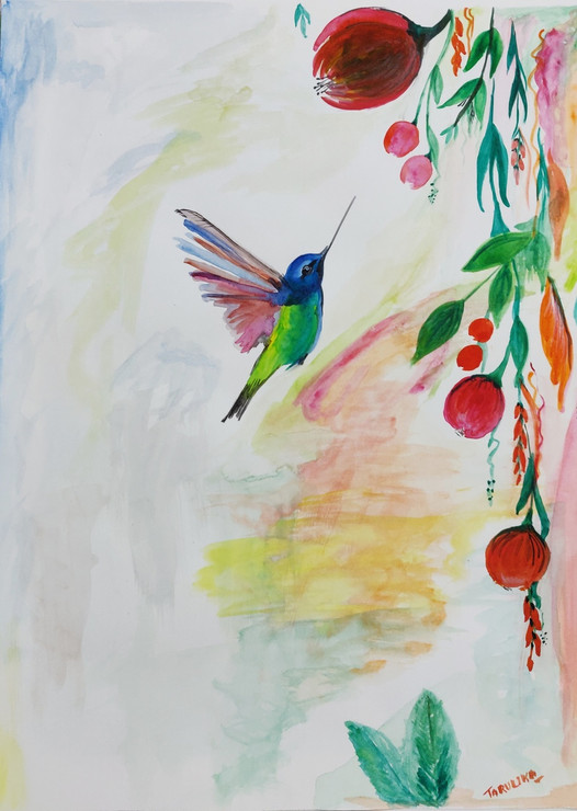 Hummingbird (ART_5976_34635) - Handpainted Art Painting - 11in X 16in