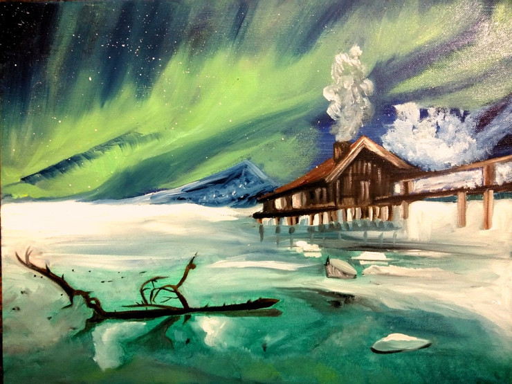 Northern Lights - Aurora borealis (ART_5984_34898) - Handpainted Art Painting - 18in X 14in