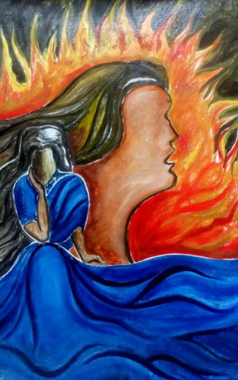 Women and fire (ART_4433_34966) - Handpainted Art Painting - 20in X 30in