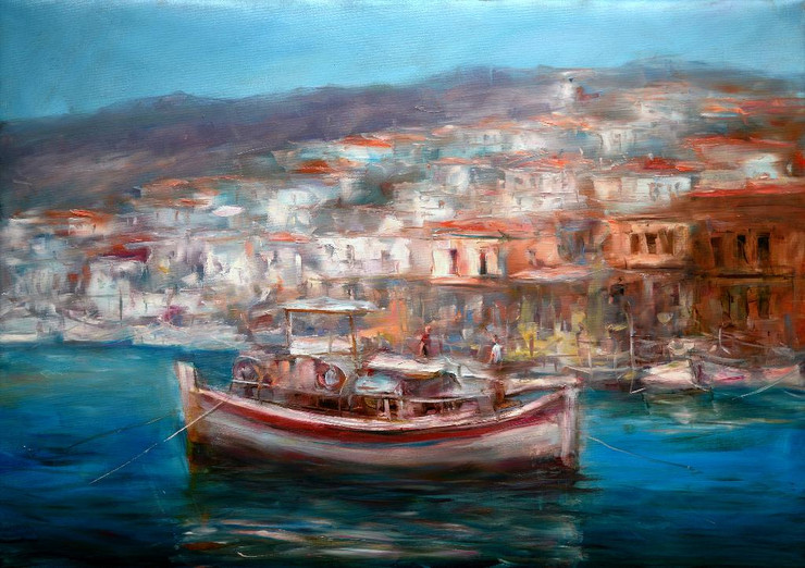 Boats On The Island Harbor 8 (PRT_1097) - Canvas Art Print - 30in X 21in