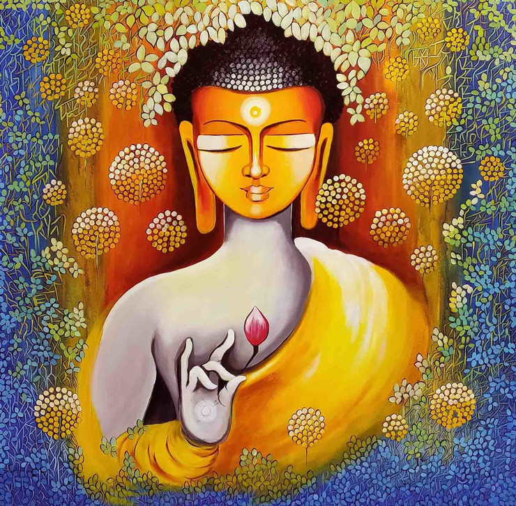 BUDDHA - PEACE BEGINS WITH SElf LOVE (ART_3702_35423) - Handpainted Art Painting - 36in X 36in
