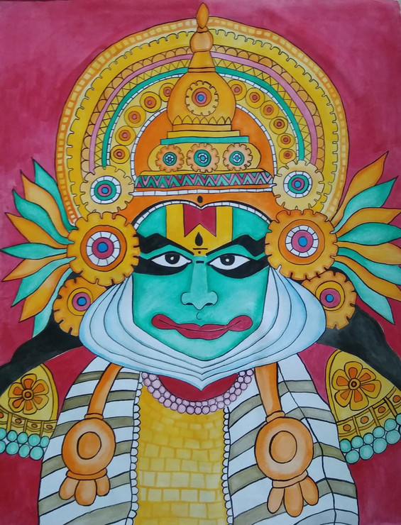 Kathakali (ART_5791_35443) - Handpainted Art Painting - 18in X 22in