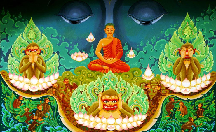 Buddha Mural (PRT_1137) - Canvas Art Print - 28in X 17in