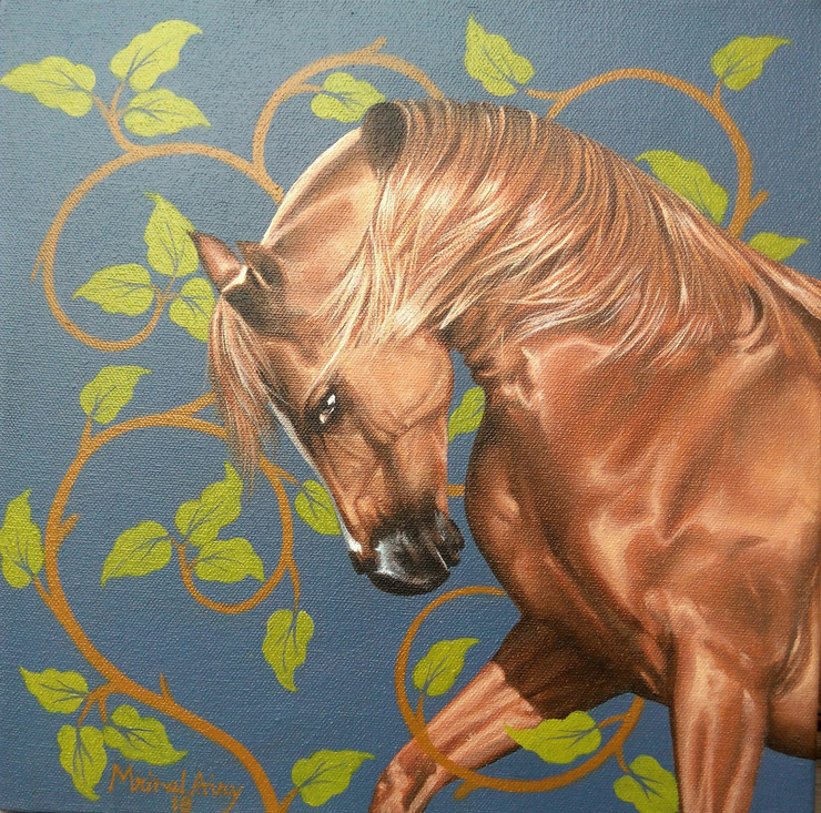 Horse in floral background (ART_6163_35531) - Handpainted Art Painting - 12in X 12in
