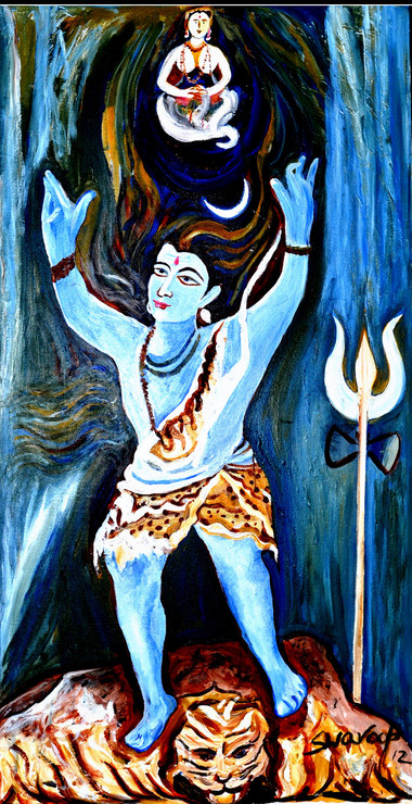 SIVA TANDAVAM (DANCING) (ART_6175_35667) - Handpainted Art Painting - 34in X 64in