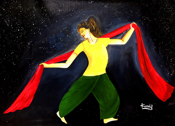 DANCING GIRL (ART_6121_35746) - Handpainted Art Painting - 39in X 24in