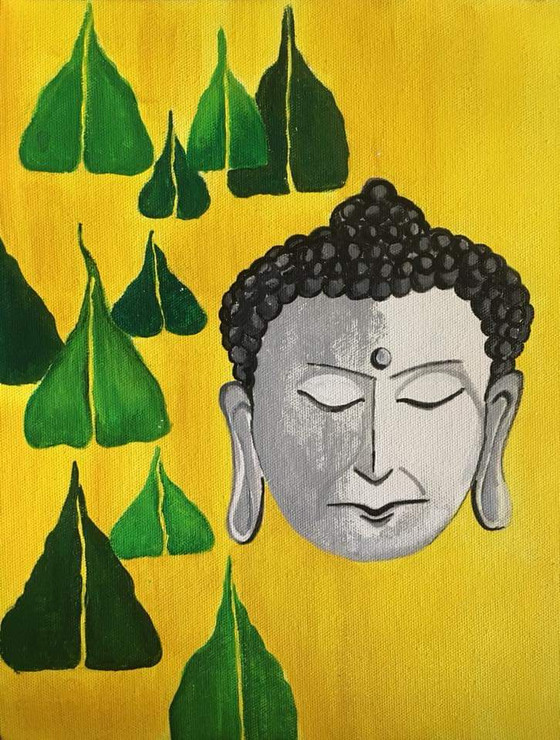 Buddha in Meditation  (ART_6229_35801) - Handpainted Art Painting - 10in X 12in