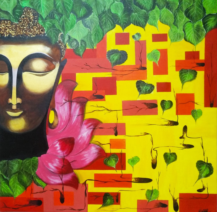 Buddha II (ART_5608_32459) - Handpainted Art Painting - 36in X 36in