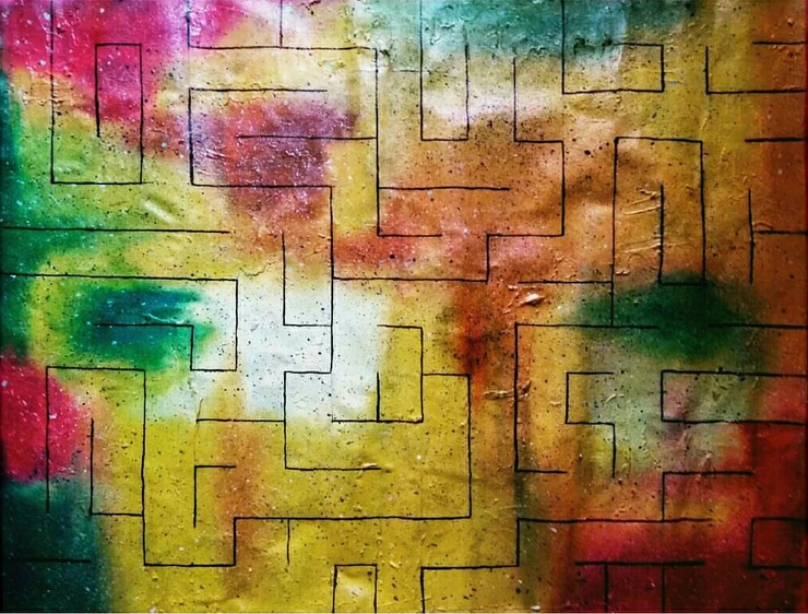 Colourful Life (ART_5620_32401) - Handpainted Art Painting - 24in X 18in