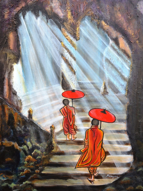 Path to Enlightenment spiritual painting on canvas for Sale (ART_1215_36371) - Handpainted Art Painting - 18in X 24in