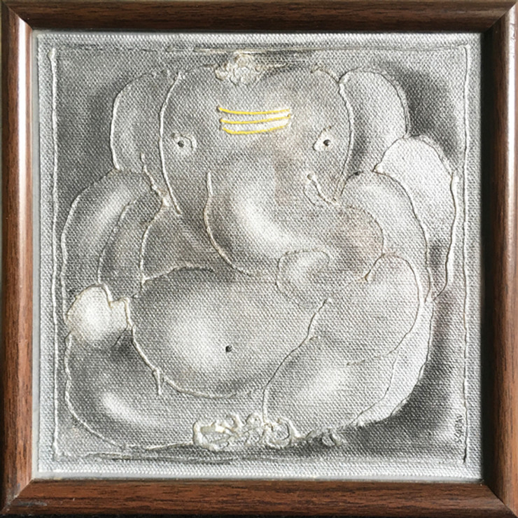 Ganesha (ART_6267_36481) - Handpainted Art Painting - 7in X 7in (Framed)