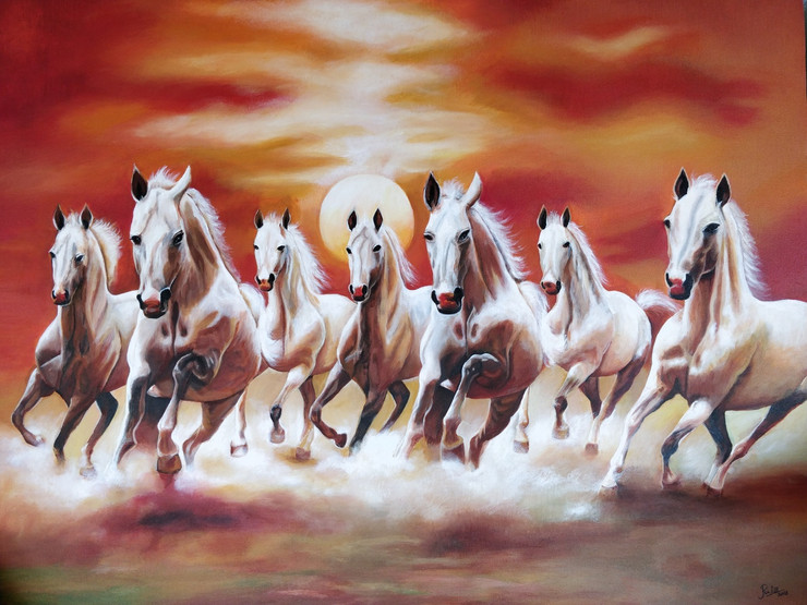 Galloping Horses (ART_6332_36490) - Handpainted Art Painting - 48in X 36in