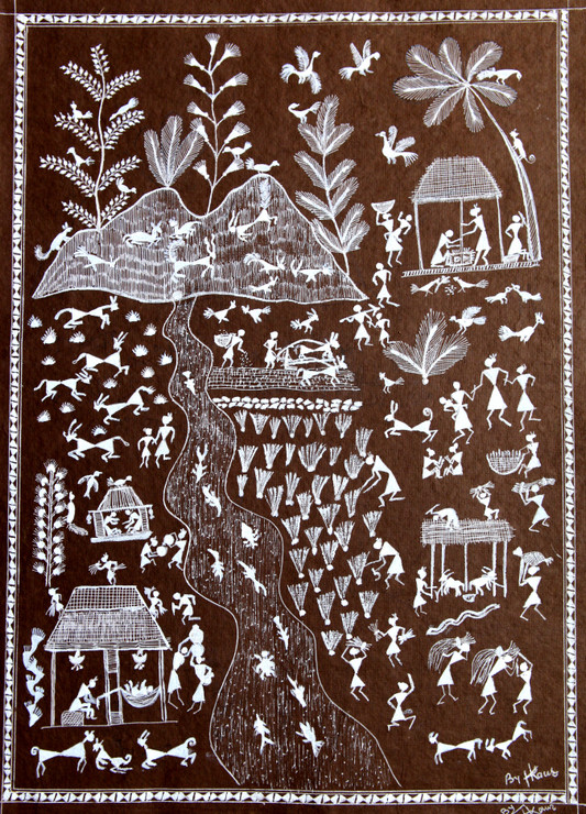 WARLI  ARTS (ART_2050_17476) - Handpainted Art Painting - 11in X 15in