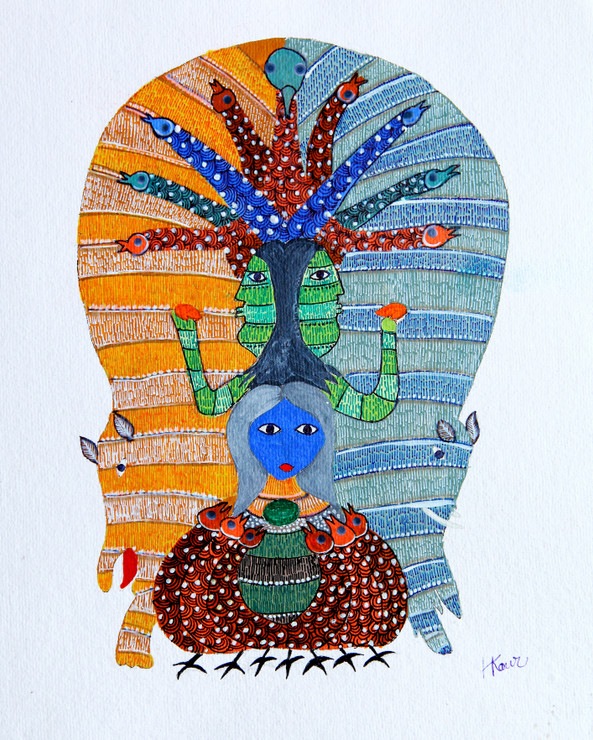 GOND ARTS (ART_2050_17472) - Handpainted Art Painting - 11in X 11in
