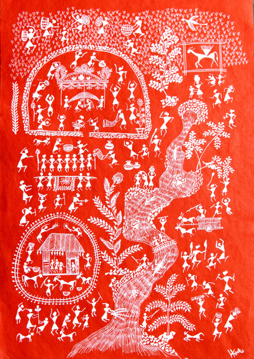 WARLI (ART_2050_17355) - Handpainted Art Painting - 11in X 15in