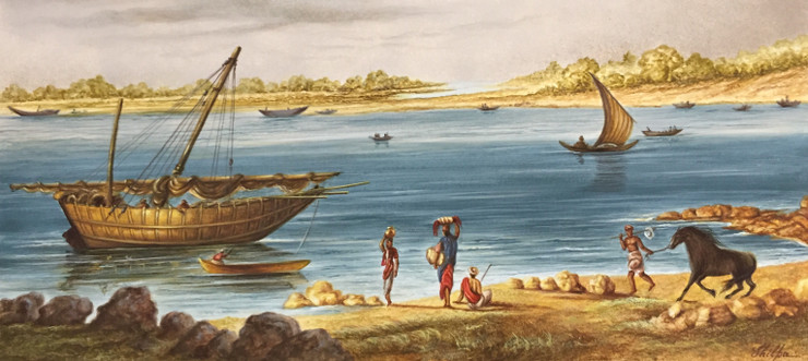 Bombay Callian Port (ART_6428_37070) - Handpainted Art Painting - 15in X 7in