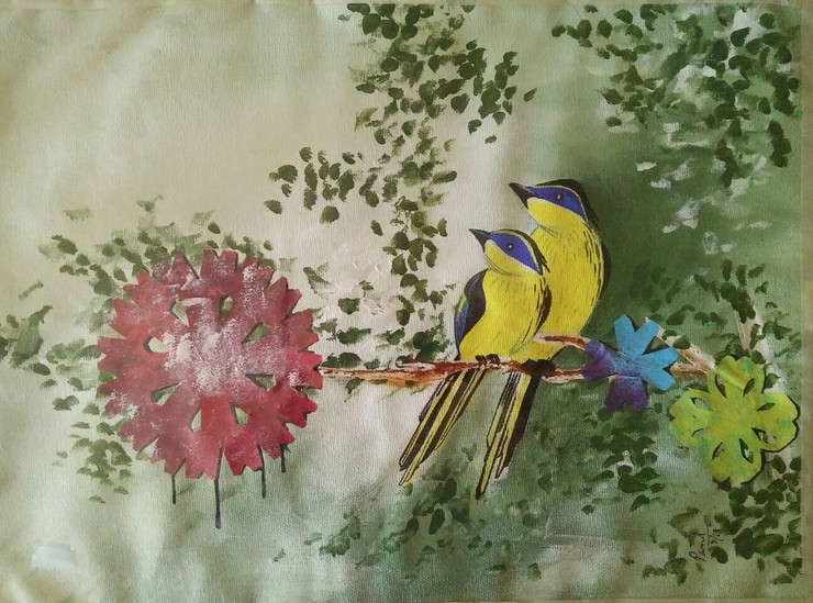 Together (ART_1892_37034) - Handpainted Art Painting - 16in X 12in