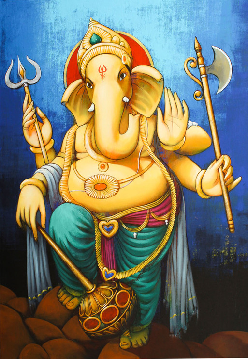 Ganpati (ART_6533_37531) - Handpainted Art Painting - 28in X 40in