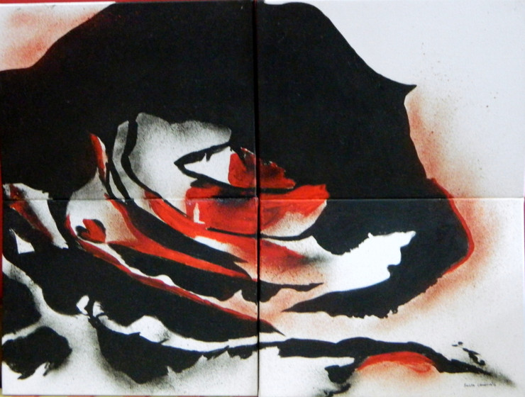Black rose (ART_6594_37899) - Handpainted Art Painting - 32in X 24in (Framed)