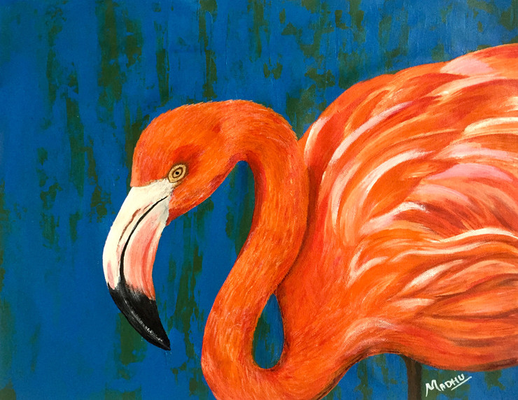 Flamingo_02 (ART_4440_37936) - Handpainted Art Painting - 14in X 11in