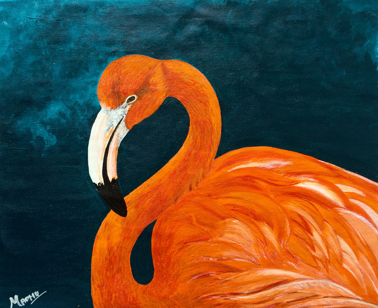 Flamingo_01 (ART_4440_37935) - Handpainted Art Painting - 14in X 11in