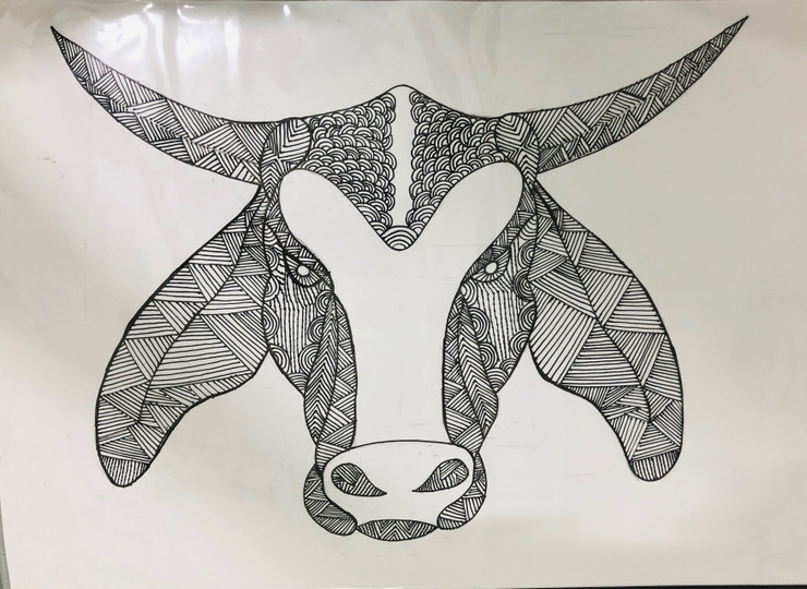 Beautiful Bull/Cow painting (ART_6611_37991) - Handpainted Art Painting - 12in X 15in