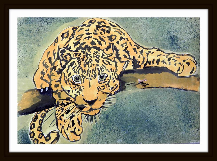 Leo - 25in X 18in (Border Framed),ART_PHME48_2518,Artist Paresh More, leo,lion cheetah,wild life paintings, Buy Online painting in india