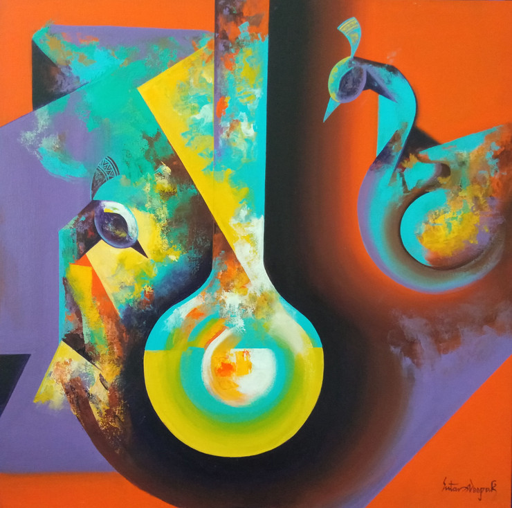 SARASWATI 3 (ART_6663_38324) - Handpainted Art Painting - 24in X 24in