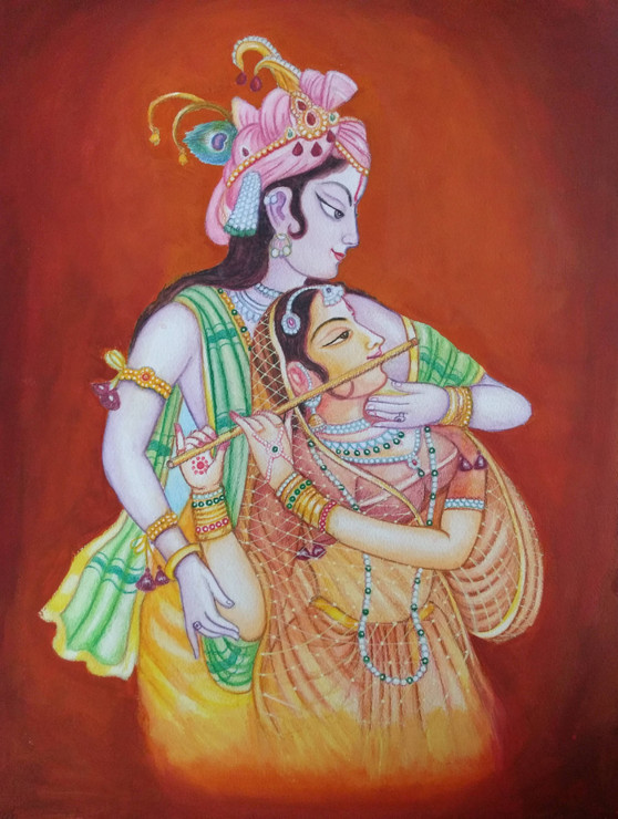 Radha krishna (ART_6670_38383) - Handpainted Art Painting - 17in X 24in