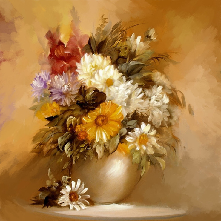 Flower Pot - 24in X 24in,71Still life24_2424,Yellow, Brown,Rs.2190,Florals;Latest Collection;By Orientation and Size/Square/Small (18in to 24in);Full Collection