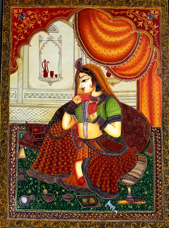 Rajasthani mughal art (ART_6505_38467) - Handpainted Art Painting - 25in X 34in