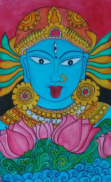 Devi Kali (ART_5791_38649) - Handpainted Art Painting - 11in X 17in