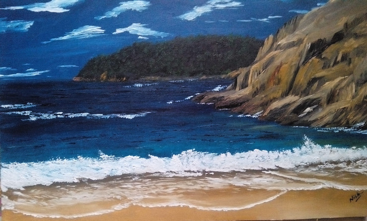 Seascape oil painting (ART_6688_38671) - Handpainted Art Painting - 16in X 12in