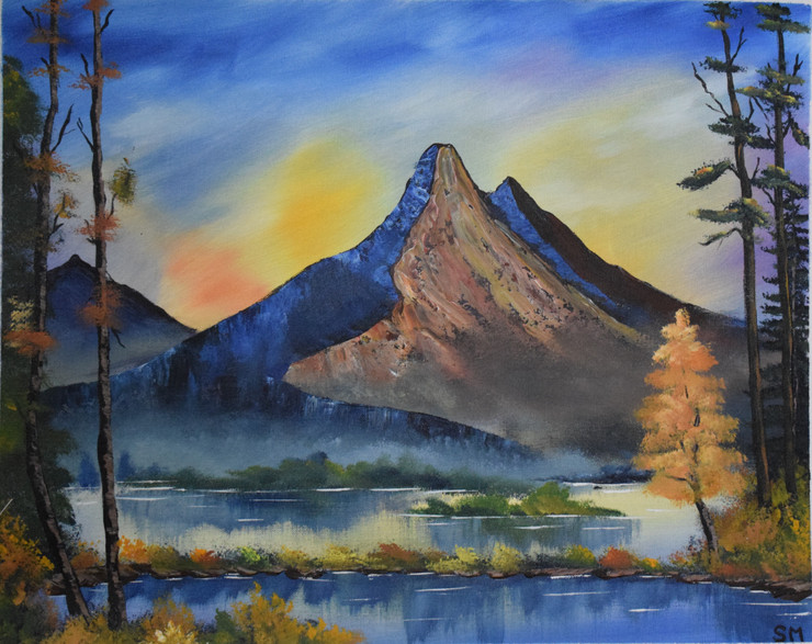 Evening mountain (ART_6698_38701) - Handpainted Art Painting - 22in X 18in