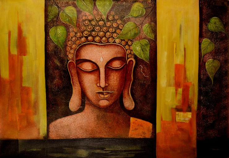 Divine Buddha (ART_6730_39066) - Handpainted Art Painting - 36in X 24in