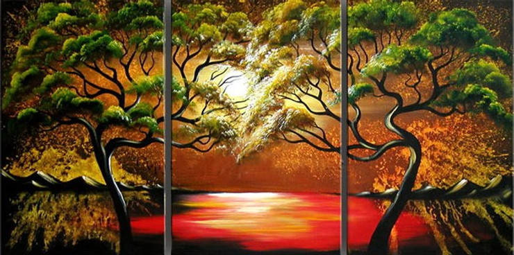 tree, trees, pair of trees, forest, sun, sunset, two trees,reflection,water, river
