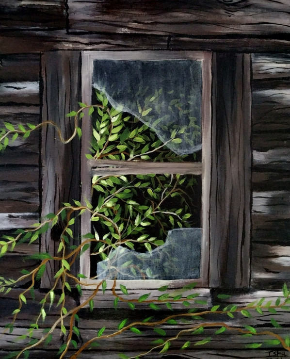 Broken Window (ART_6694_38854) - Handpainted Art Painting - 15in X 19in