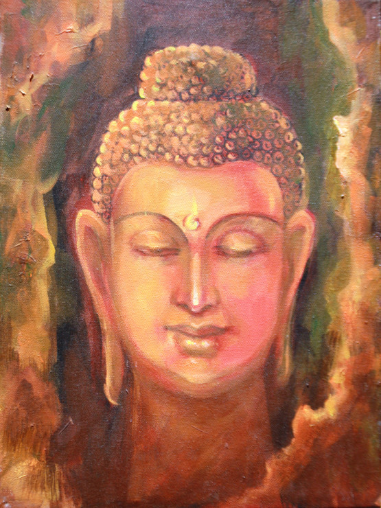 Buddha (ART_6744_39114) - Handpainted Art Painting - 12in X 16in