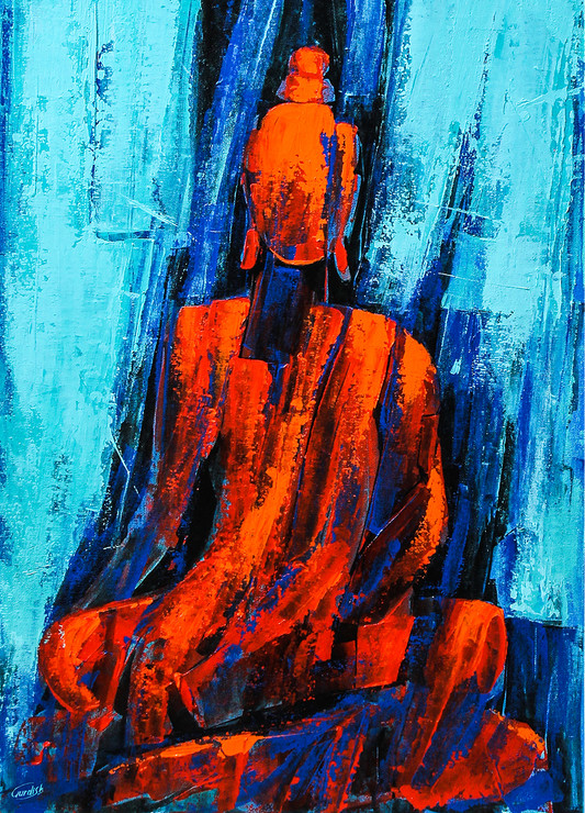 BUDDHA- The medicine of colors 1  (ART_2571_39188) - Handpainted Art Painting - 18in X 26in