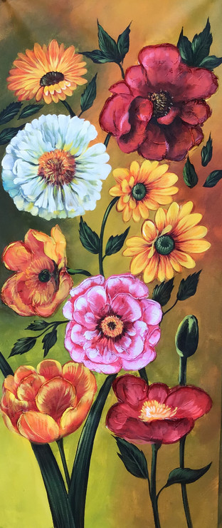 Flower painting  (ART_6706_39220) - Handpainted Art Painting - 18in X 48in