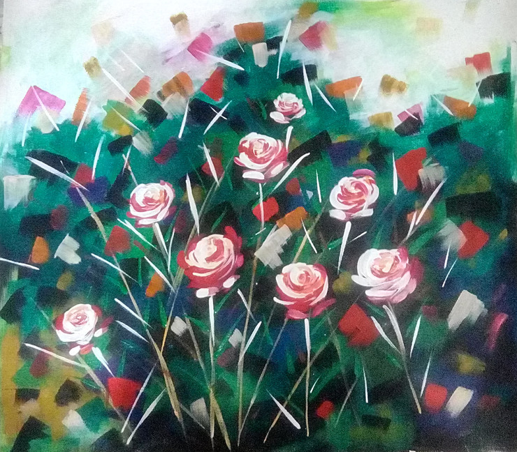Abstract Flowers (ART_6565_39320) - Handpainted Art Painting - 18in X 17in