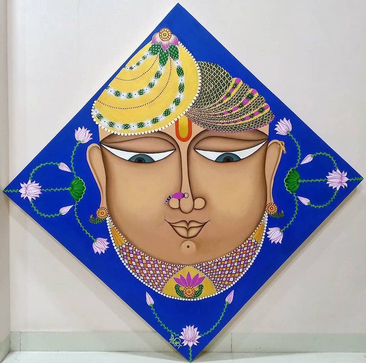Shreenathji  (ART_6566_39354) - Handpainted Art Painting - 36in X 36in