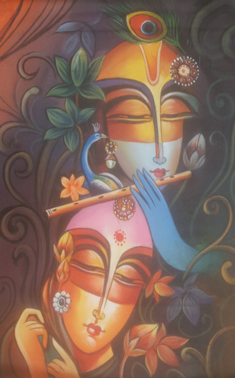 Lord Krishna painting (ART_6706_39435) - Handpainted Art Painting - 24in X 36in