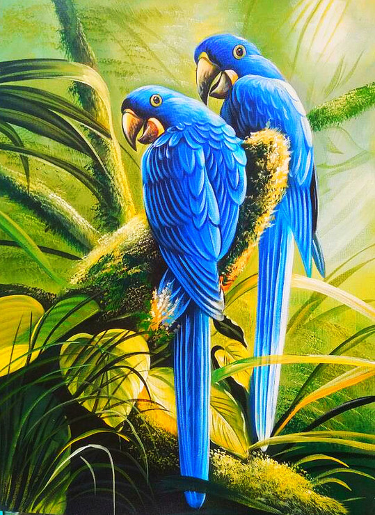 Parrots painting  (ART_6706_39511) - Handpainted Art Painting - 24in X 30in