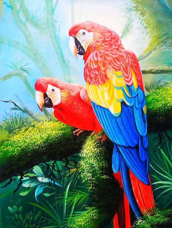 Parrot painting  (ART_6706_39498) - Handpainted Art Painting - 36in X 24in