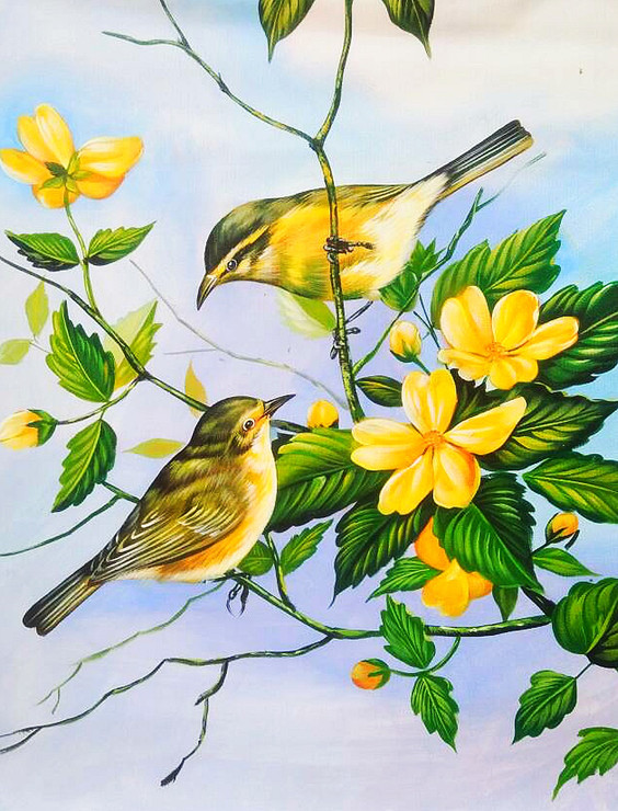Birds painting  (ART_6706_39493) - Handpainted Art Painting - 24in X 24in